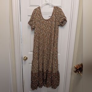 Natural Life Floral Brown and Cream Maxi Dress